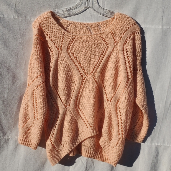 Vintage Sweaters - Vintage Cropped Knit Peach Sweater Medium Large